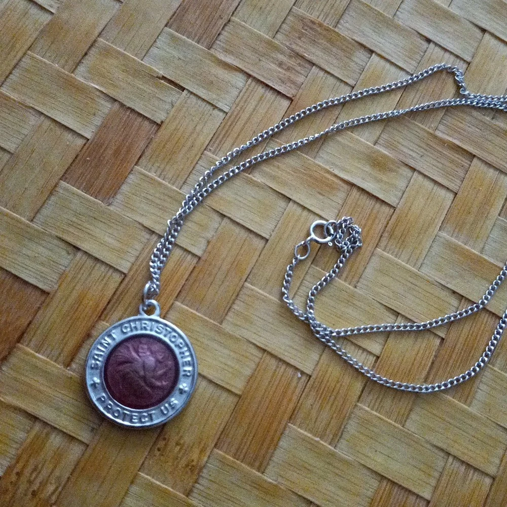 Saint Christopher Sterling Silver Small Orchid Pendant w/Necklace 18